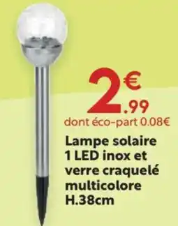 Maxi Bazar Lampe solaire 1 LED inox et verre craquelé multicolore H.38cm offre