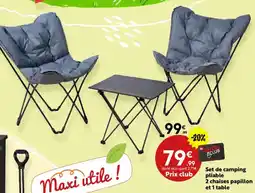 Maxi Bazar Set de camping pliable 2 chaises papillon et 1 table offre