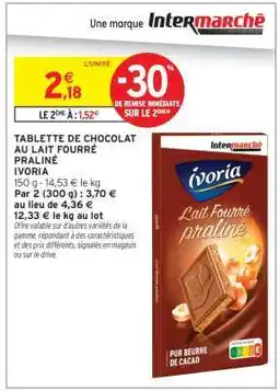 Intermarché TABLETTE DE CHOCOLAT AU LAIT FOURRÉ PRALINÉ IVORIA offre