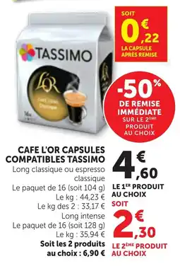 Bi1 Cafe l'or capsules compatibles tassimo offre
