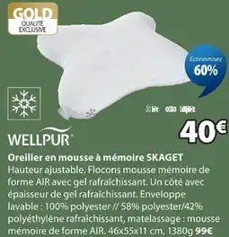 JYSK Wellpur oreiller en mousse à mémoire skaget offre