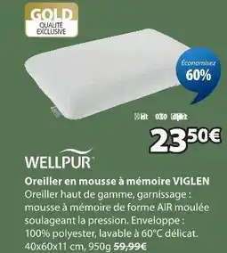 JYSK Wellpur oreiller en mousse à mémoire viglen offre