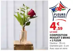 Bi1 Composition muguet 3 brins +1 fleur offre