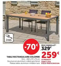 Hyper U Table rectangulaire colomb offre