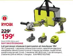 Mr Bricolage RYOBI Lot perceuse-visseuse à percussion et meuleuse 18V offre