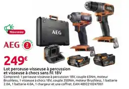 Mr Bricolage AEG Lot perceuse-visseuse à percussion et visseuse à chocs sans fil 18V offre