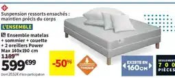 Conforama ensemble matelas + sommier + couette + 2 oreillers power max offre