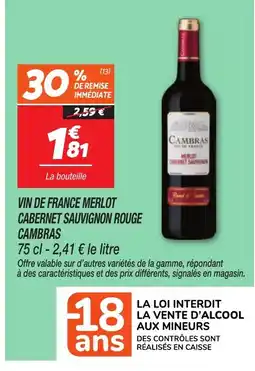 Netto CAMBRAS Vin de france merlot cabernet sauvignon rouge offre