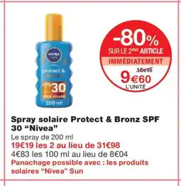 Monoprix NIVEA Spray solaire Protect & Bronz SPF 30 offre