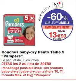Monoprix PAMPERS Couches baby-dry Pants Taille 5 offre