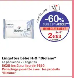 Monoprix BIOLANE Lingettes bébé H2O offre