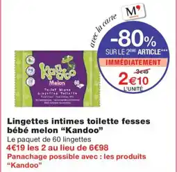 Monoprix KANDOO Lingettes intimes toilette fesses bébé melon offre