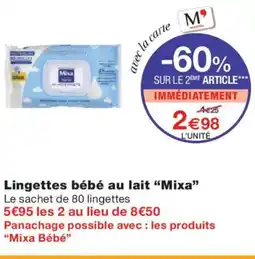 Monoprix MIXA Lingettes bébé au lait offre