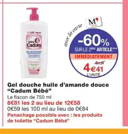 Monoprix CADUM BÉBÉ Gel douche huile d'amande douce offre
