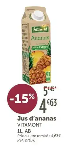 L'Eau Vive Jus d'ananas VITAMONT offre