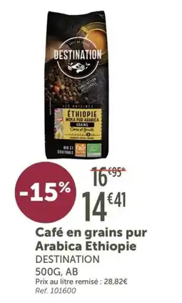 L'Eau Vive Café en grains pur Arabica Ethiopie DESTINATION offre