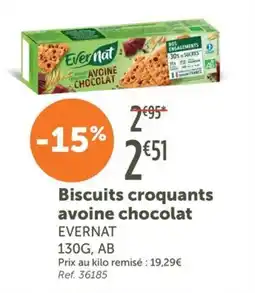 L'Eau Vive Biscuits croquants avoine chocolat EVERNAT offre