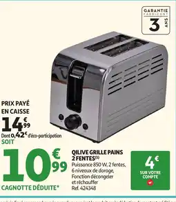 Auchan Direct QILIVE grille pains 2 fentes offre