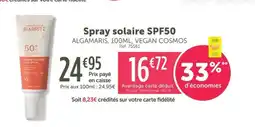 L'Eau Vive Spray solaire SPF50 ALGAMARIS, VEGAN COSMOS offre