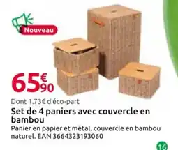 Mr Bricolage Set de 4 paniers avec couvercle en bambou offre