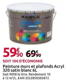 Mr Bricolage MAUVILAC Peinture murs et plafonds Acryl 320 satin blanc offre