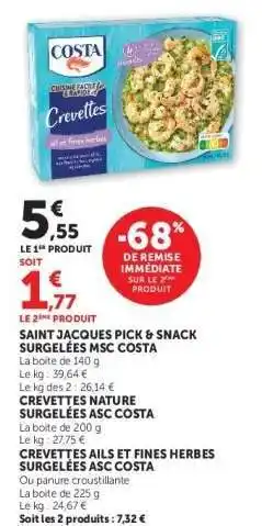 Hyper U CREVETTES AIL ET FINES HERBES SURGELEES ASC COSTA offre