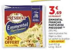 Hyper U Emmental Français Pasteurisé Président offre