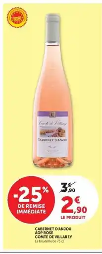 Hyper U CABERNET D'ANJOU AOP ROSÉ COMTE DE VILLAREY offre
