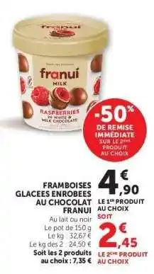 Hyper U FRAMBOISES GLACEES ENROBEES AU CHOCOLAT FRANUI offre