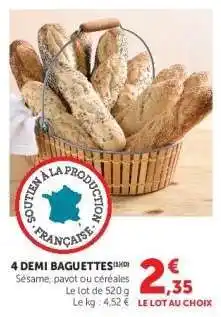 Hyper U 4 demi-baguettes offre
