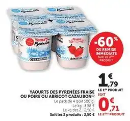 Hyper U YAOURTS DES PYRÉNÉES FRAISE OU POIRE OU ABRICOT CAZAUBON offre
