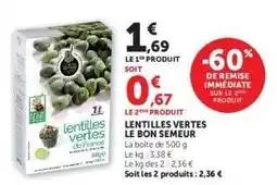 Hyper U Lentilles Vertes Le Bon Semeur offre