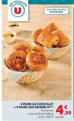 Hyper U 4 Pains au chocolat + 4 Pains aux raisins offre