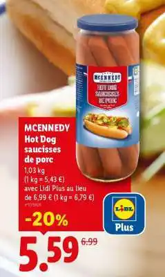 Lidl MCENNEDY Hot Dog saucisses de porc offre