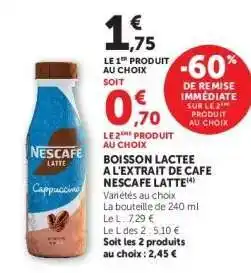 Hyper U Boisson lactée à l'extrait de café Nescafé Latte offre