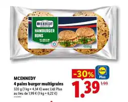 Lidl MCENNEDY 4 pains burger multigrains offre