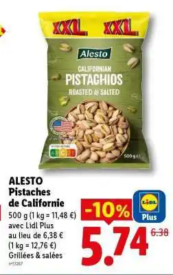 Lidl Alesto Pistaches de Californie offre