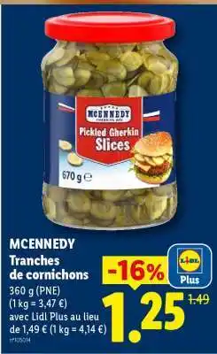 Lidl MCENNEDY Tranches de cornichons offre