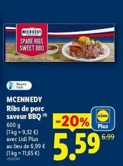 Lidl MCENNEDY Ribs de porc saveur BBQ offre