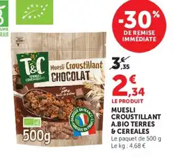 Super U Muesli croustillant a.bio terres & cereales offre