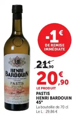 Super U Pastis henri bardouin 45° offre