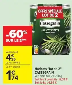 Carrefour Cassegrain - haricots lot de 2 offre