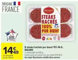 Carrefour Bigard - 8 steaks hachés pur boeuf 15% m.g offre