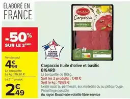 Carrefour Bigard - carpaccio huile d'olive et basilic offre