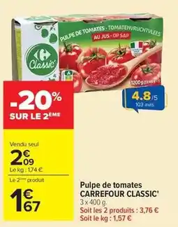 Carrefour Carrefour - pulpe de tomates classic' offre