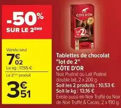 Carrefour Côte d'or - tablettes de chocolat lot de 2 offre