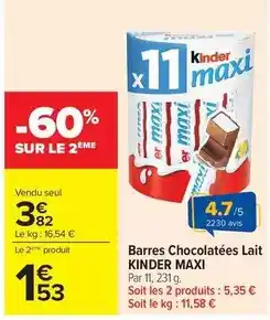 Carrefour Kinder - barres chocolatées lait maxi offre