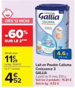 Carrefour Gallia - lait en poudre calisma croissance 3 offre