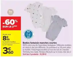 Carrefour Tex - bodies fantaisie manches courtes offre
