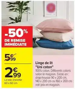 Carrefour Linge de lit uni coton offre